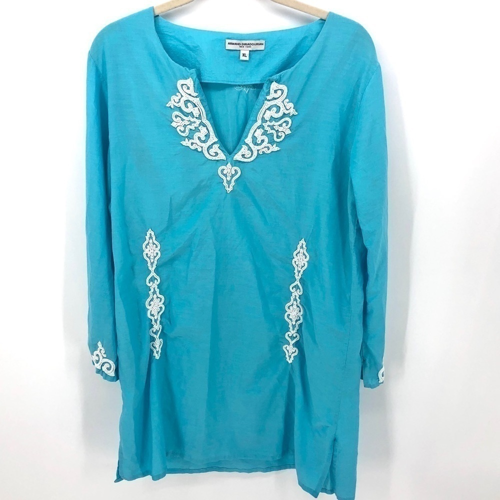 Armand Diradourian New York Tunic Top Womens XL Swim Coverup Beaded Boho Indie